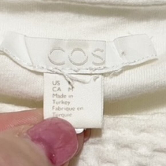 COS Medium 3/4 Long Sleeve Boat Neck White Textured Top - Picture 4 of 5